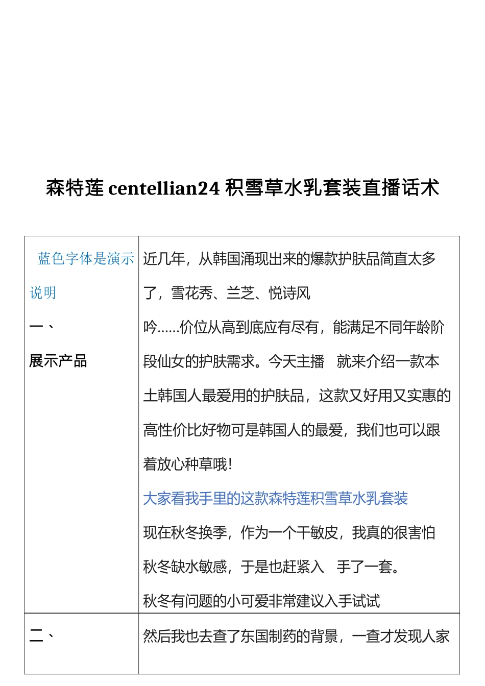 美妆类-森特莲centellian24积雪草水乳套装直播话术.docx_第1页