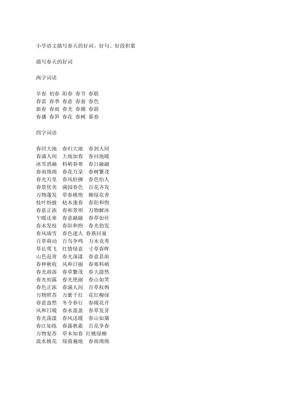 小学语文素材-描写春天的好词、好句、好段积累 全国通用（8页）.docx_第1页