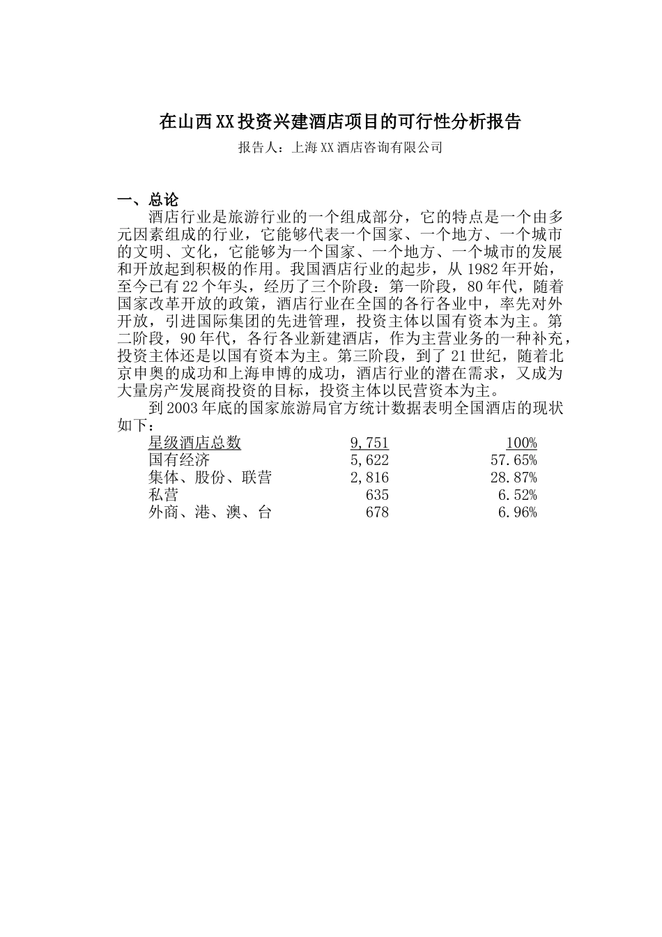 在山西某某投资兴建酒店项目的可行性分析报告.doc_第1页