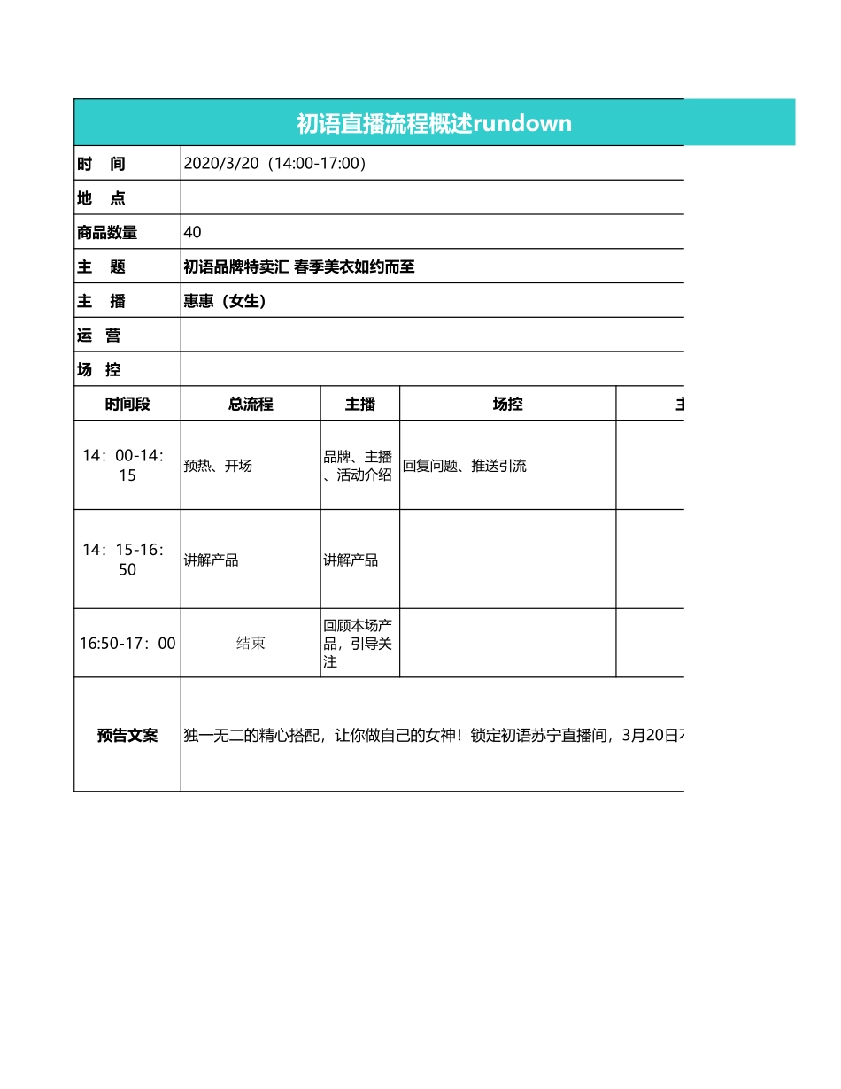 【女装类】初语 店铺直播脚本.xls_第1页