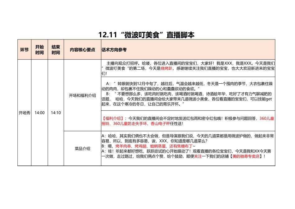 12.11 微波叮美食 直播脚本.xlsx_第1页