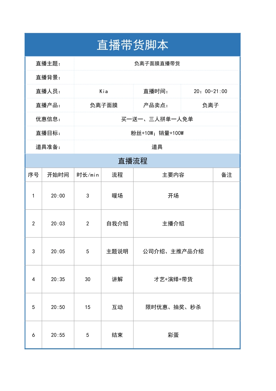 抖音主播直播带货脚本.xlsx_第1页