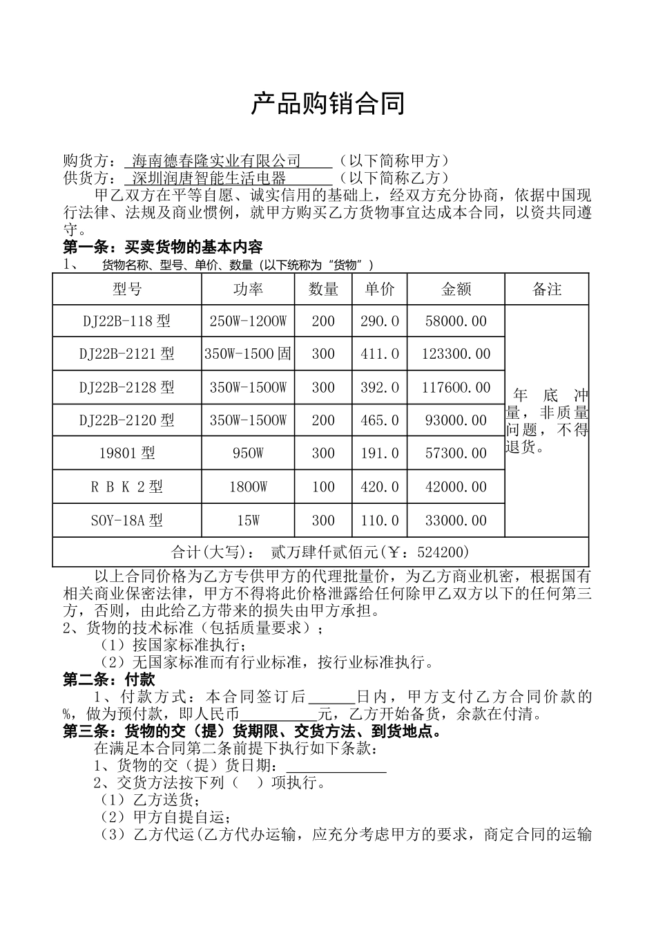 常用合同模版-产品购销合同.doc_第1页