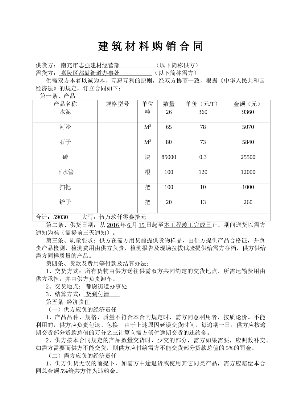常用合同模版-建材购销合同.doc_第1页