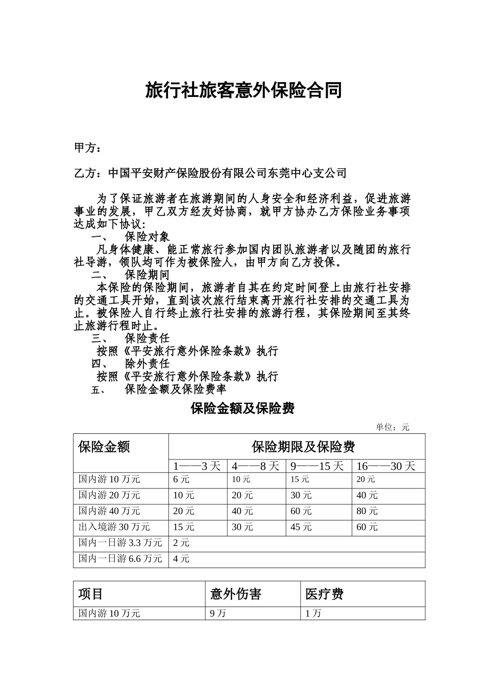 常用合同模版-旅客意外保险合同.doc_第1页