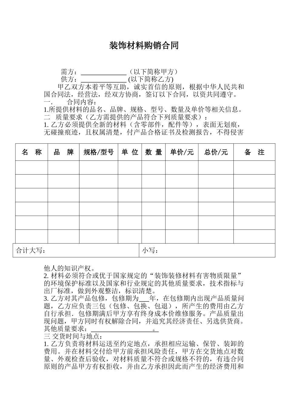 常用合同模版-装饰材料购销合同.doc_第1页