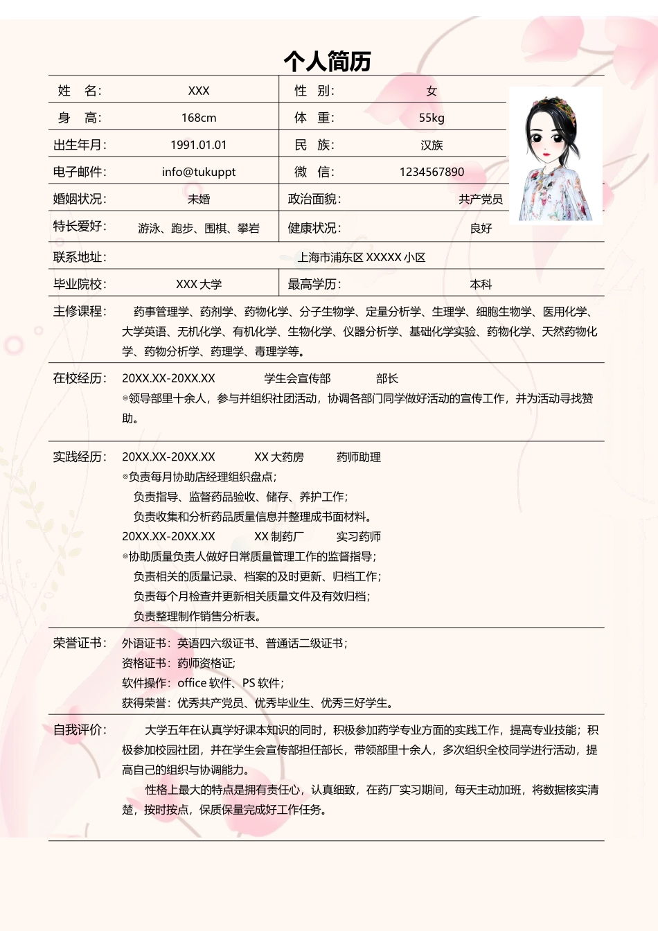 个人简历、自荐信、面试问题模版-1 (15)药学简历  成套4页 1-3年.docx_第2页