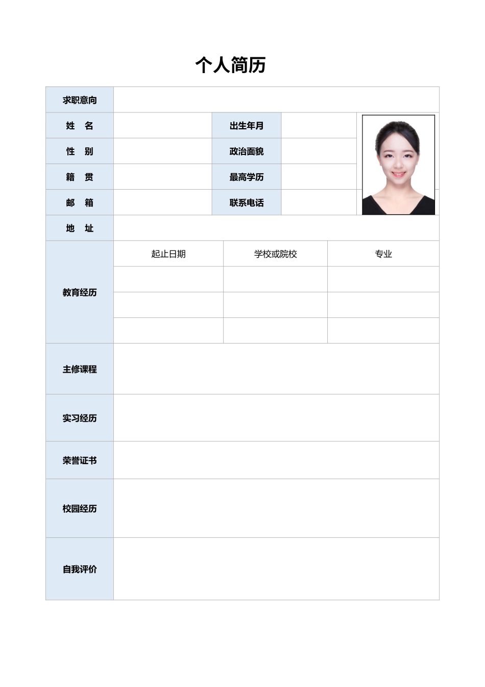 个人简历、自荐信、面试问题模版-004.doc_第1页