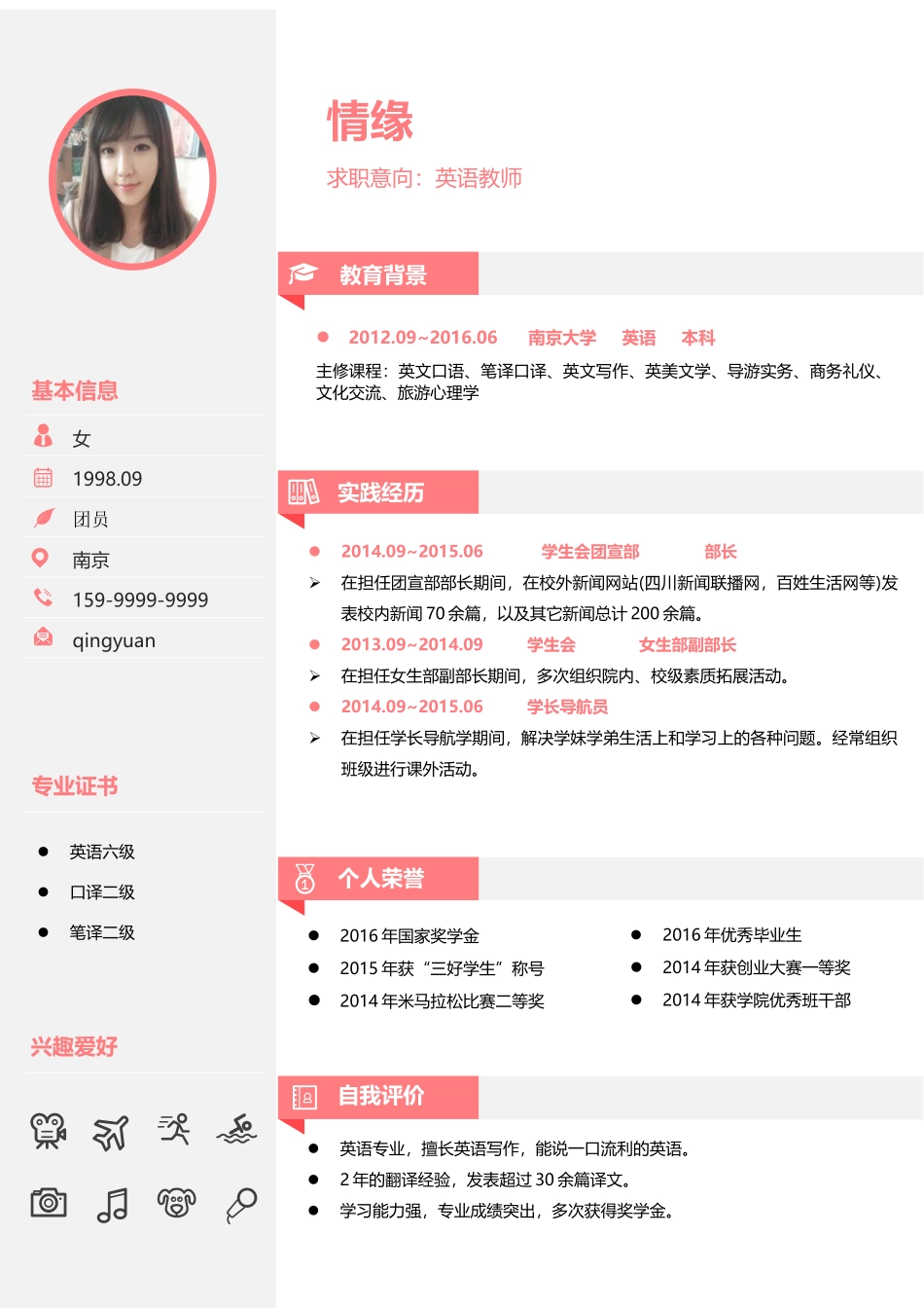 个人简历、自荐信、面试问题模版-006、简历模板.docx_第1页