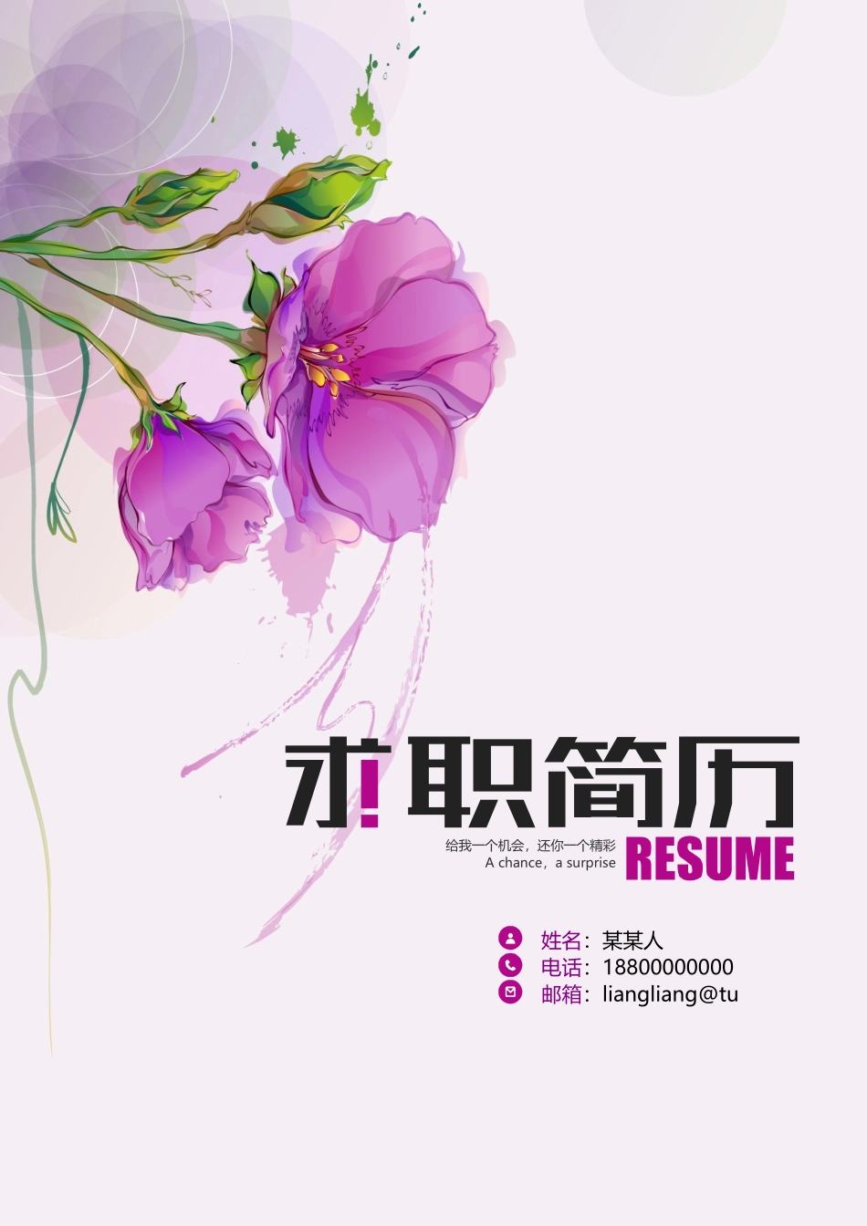 个人简历、自荐信、面试问题模版-7.紫 色 花 朵【简 历 封 面+简 历+自 荐 信】.doc_第1页