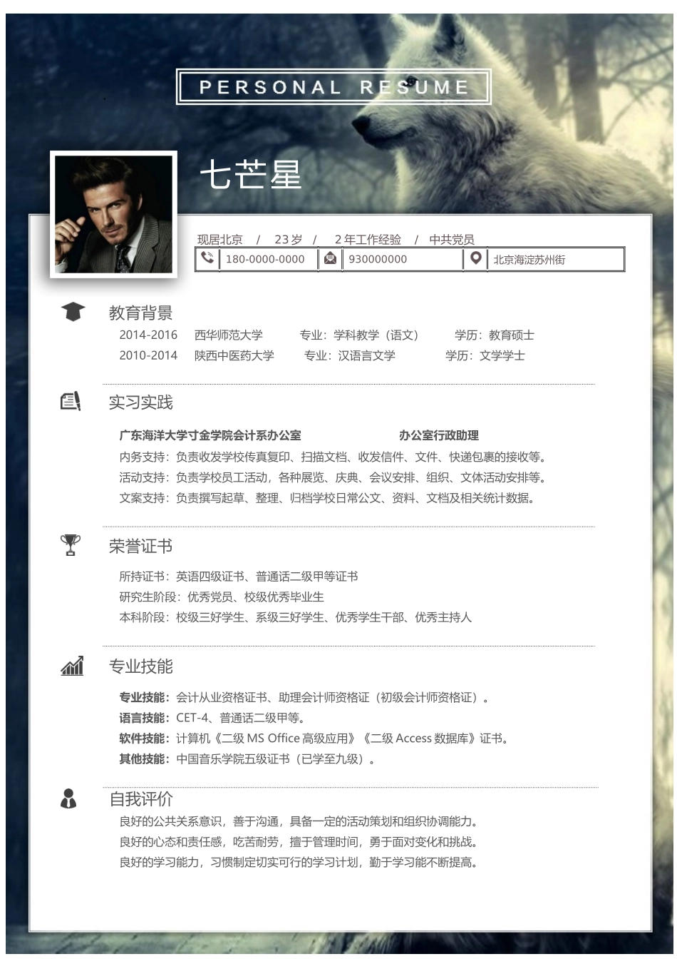 个人简历、自荐信、面试问题模版-10.五百丁狼_背景样式简历.docx_第1页