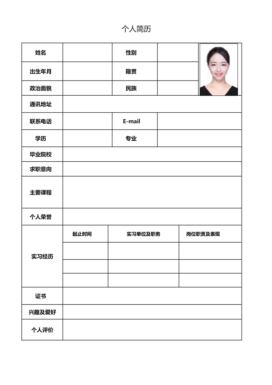 个人简历、自荐信、面试问题模版-012.doc_第1页