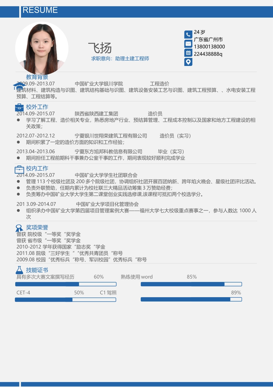 个人简历、自荐信、面试问题模版-013、简历模板.docx_第1页