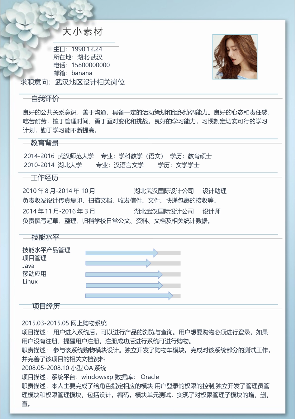 个人简历、自荐信、面试问题模版-0014简历.doc_第1页