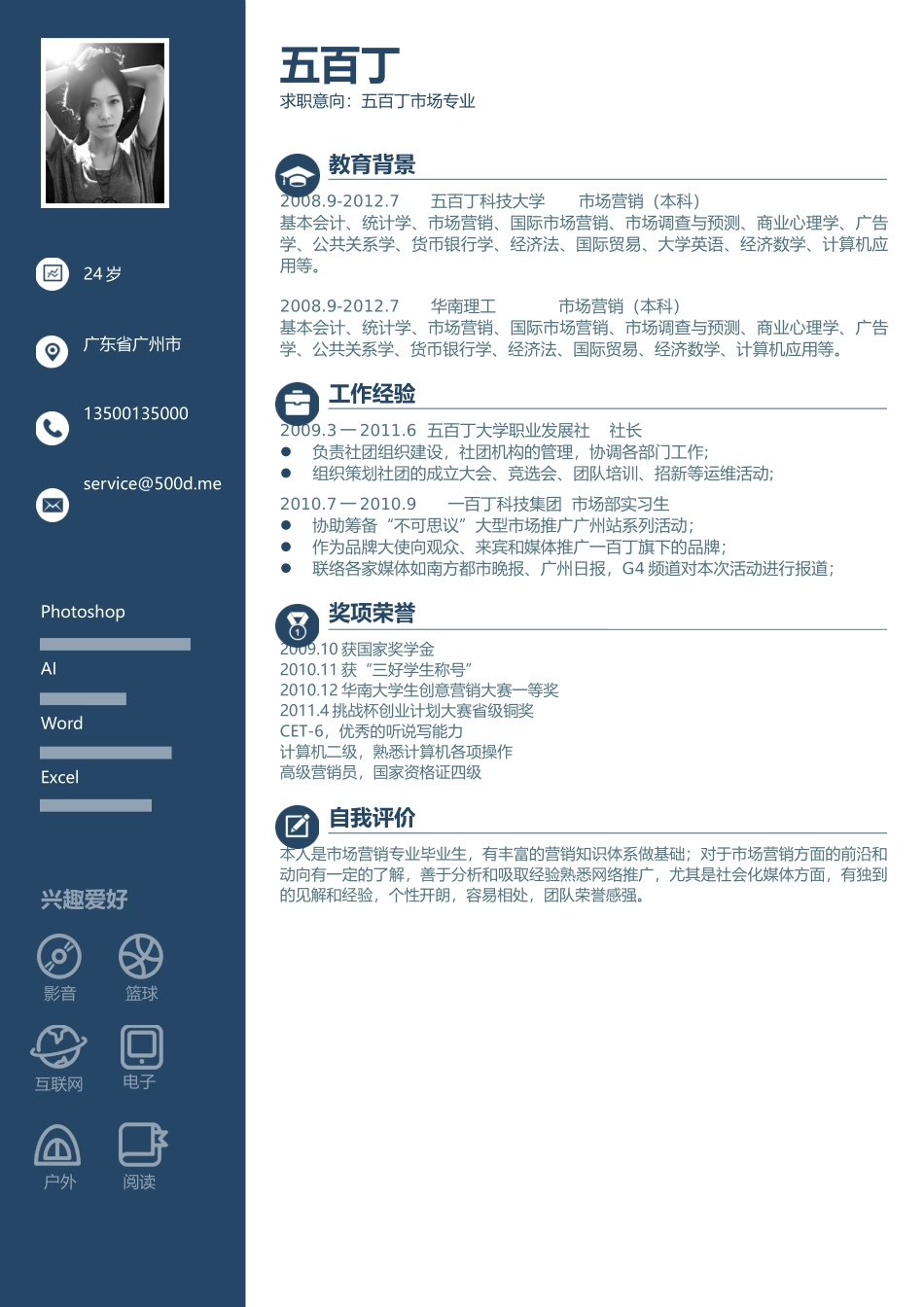 个人简历、自荐信、面试问题模版-015、简历模板.docx_第1页
