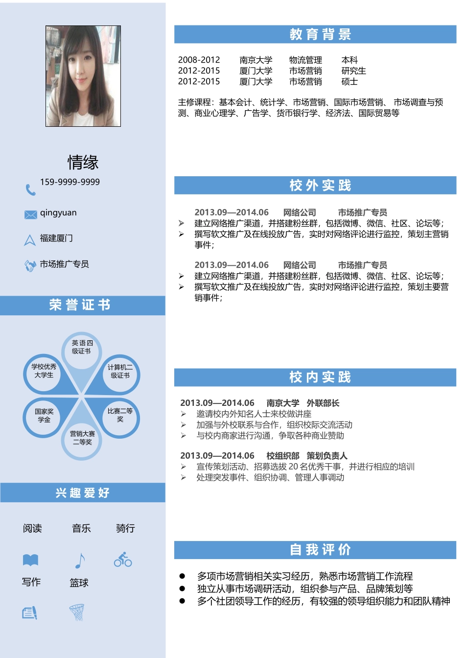 个人简历、自荐信、面试问题模版-022、简历模板.docx_第1页
