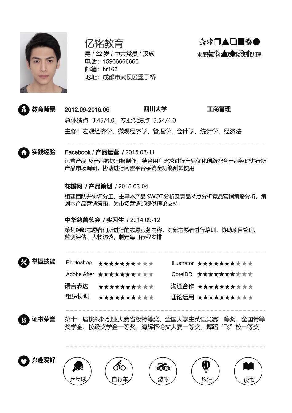 个人简历、自荐信、面试问题模版-0038简历.doc_第1页