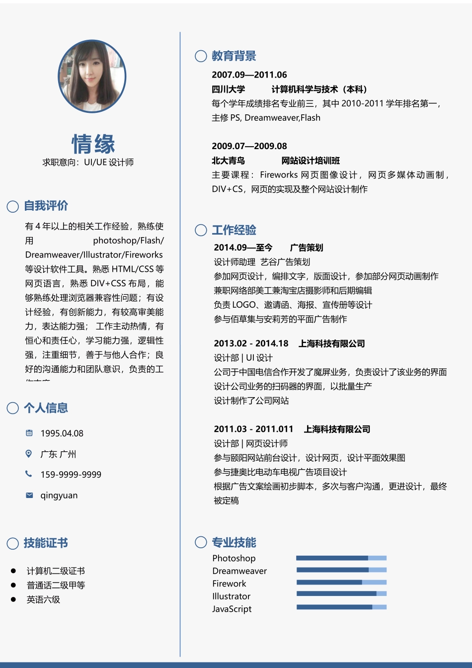 个人简历、自荐信、面试问题模版-041、简历模板.docx_第1页