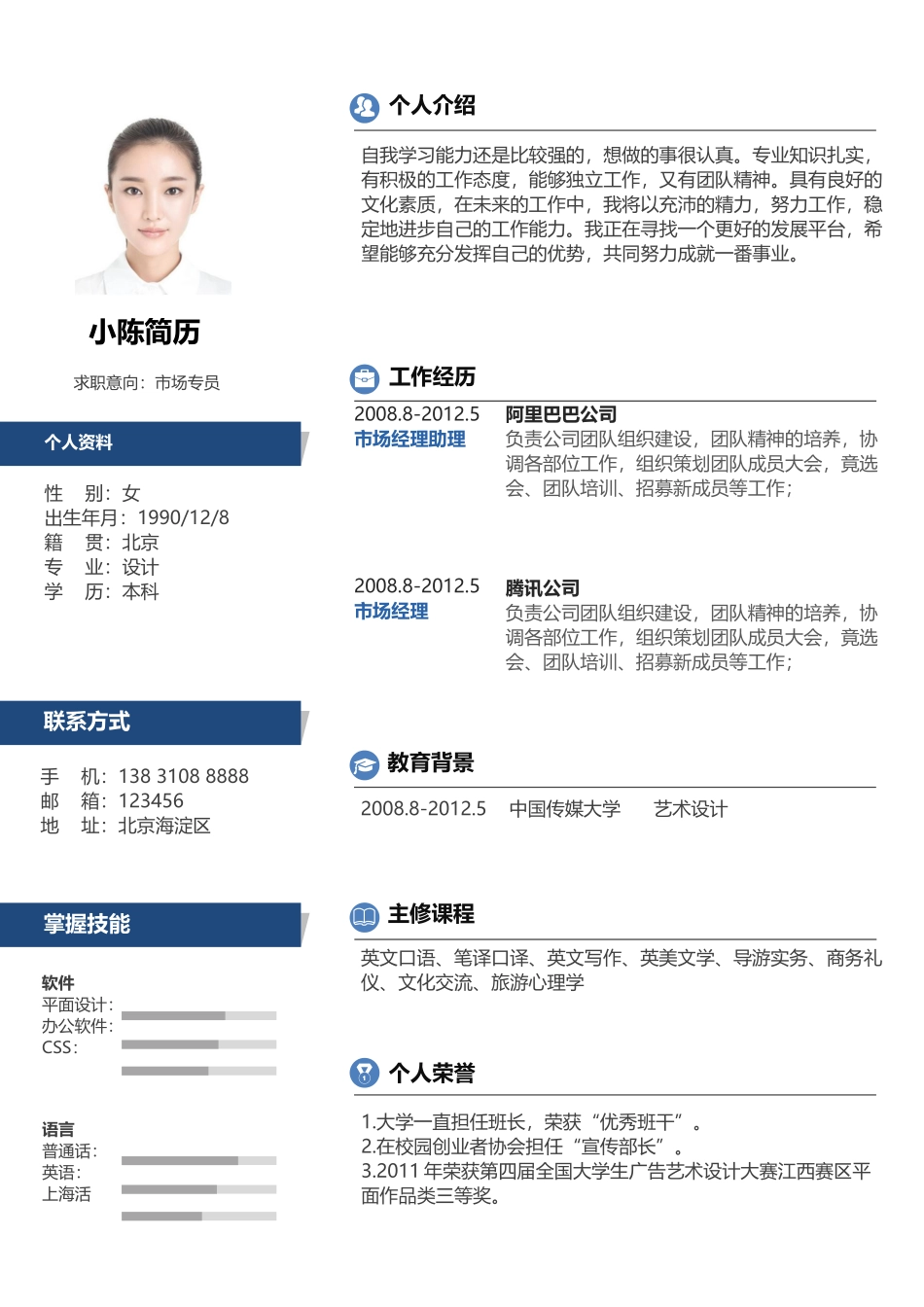 个人简历、自荐信、面试问题模版-050、简历模板.docx_第1页