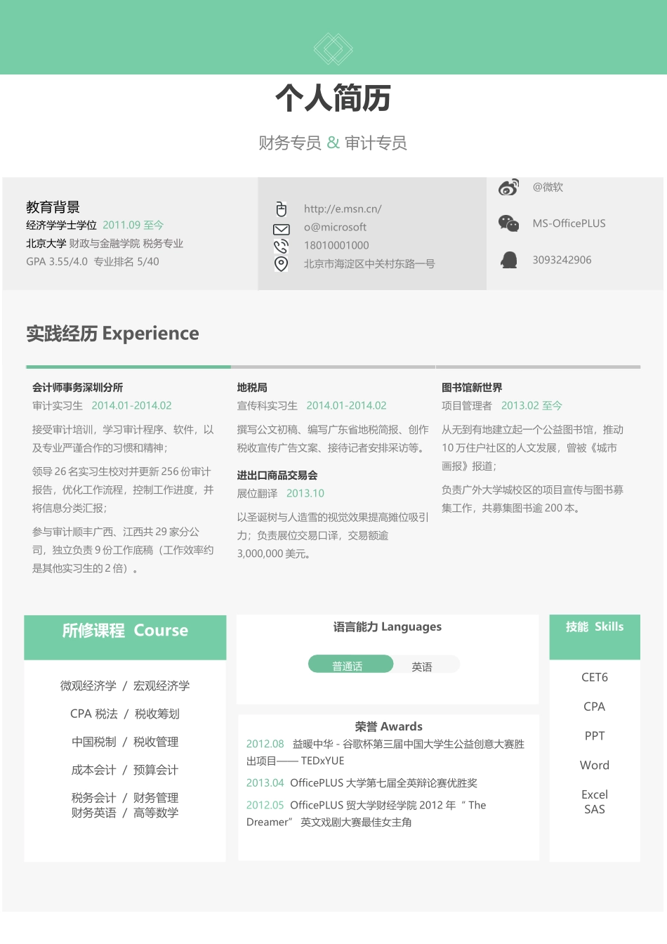 个人简历、自荐信、面试问题模版-74.绿色时尚模块.docx_第1页