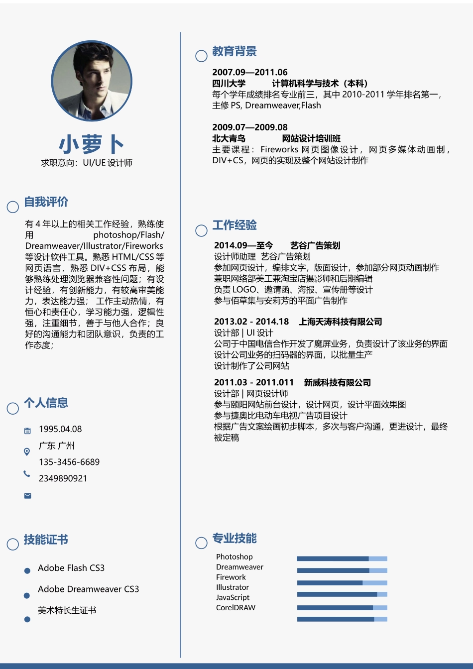 个人简历、自荐信、面试问题模版-075、简历模板.docx_第1页