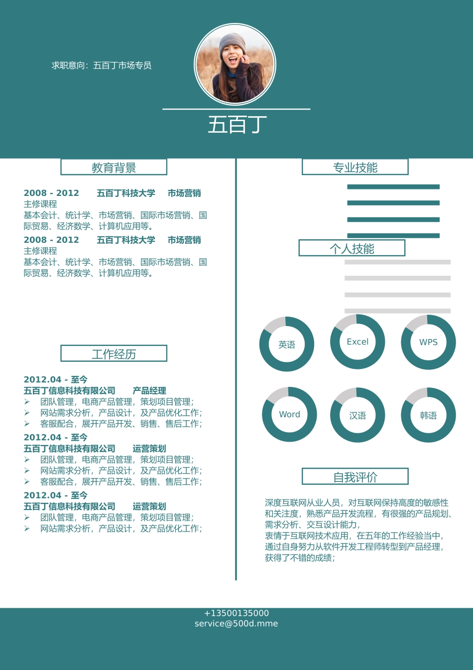 个人简历、自荐信、面试问题模版-76.墨绿色可调技能环.docx_第1页