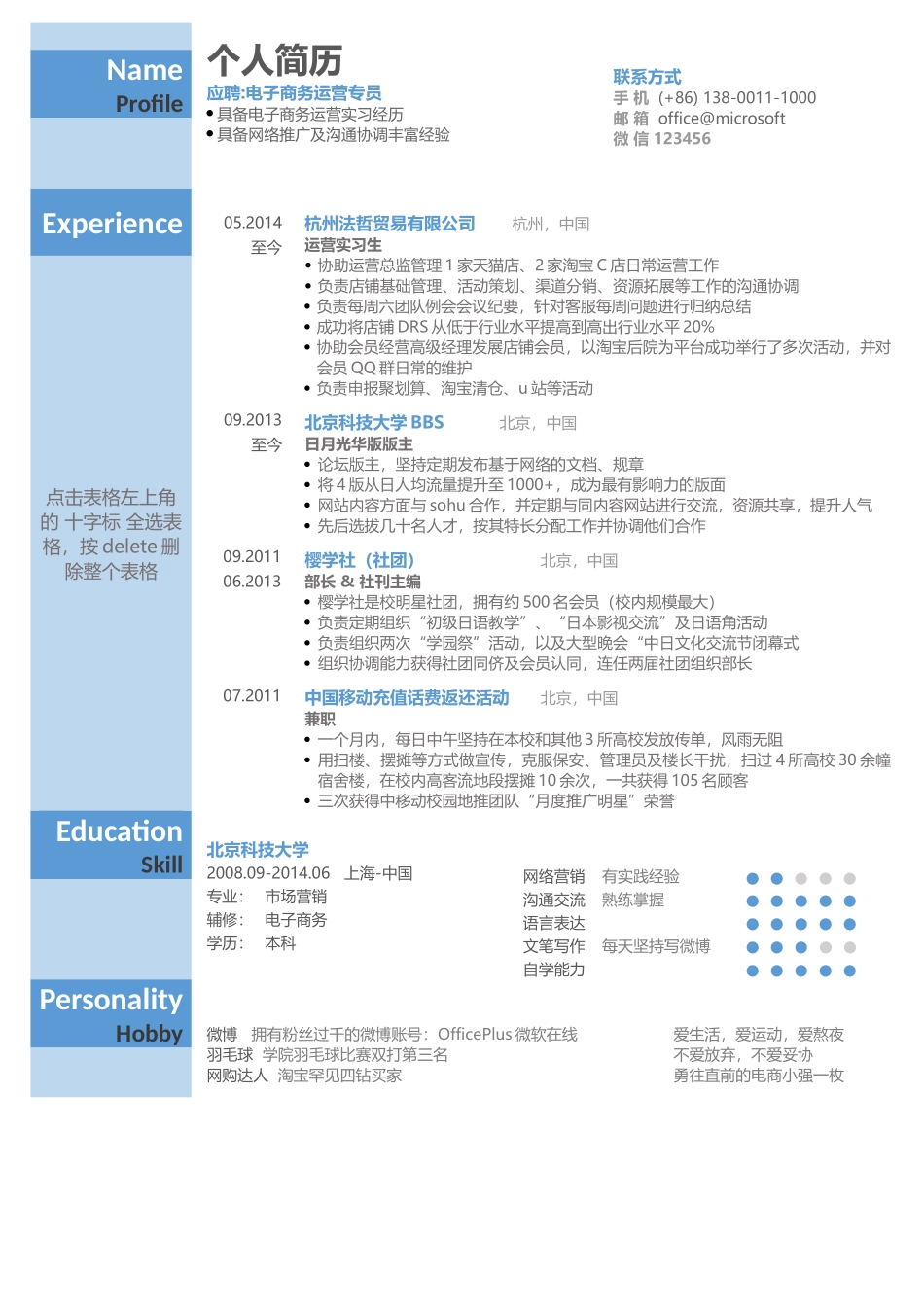 个人简历、自荐信、面试问题模版-84.蓝色条纹状简历.docx_第1页