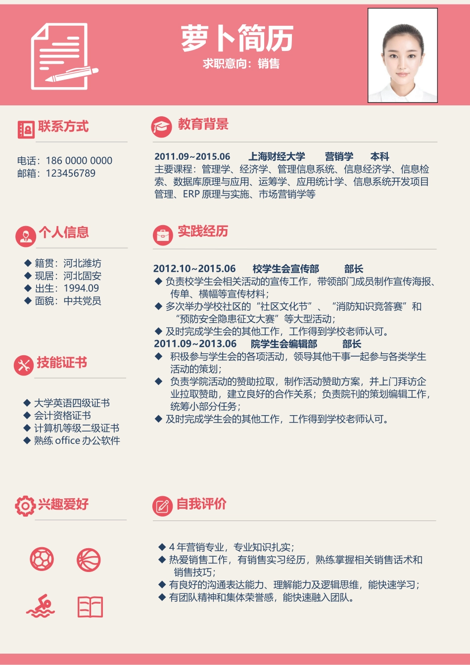 个人简历、自荐信、面试问题模版-088、简历模板.doc_第1页