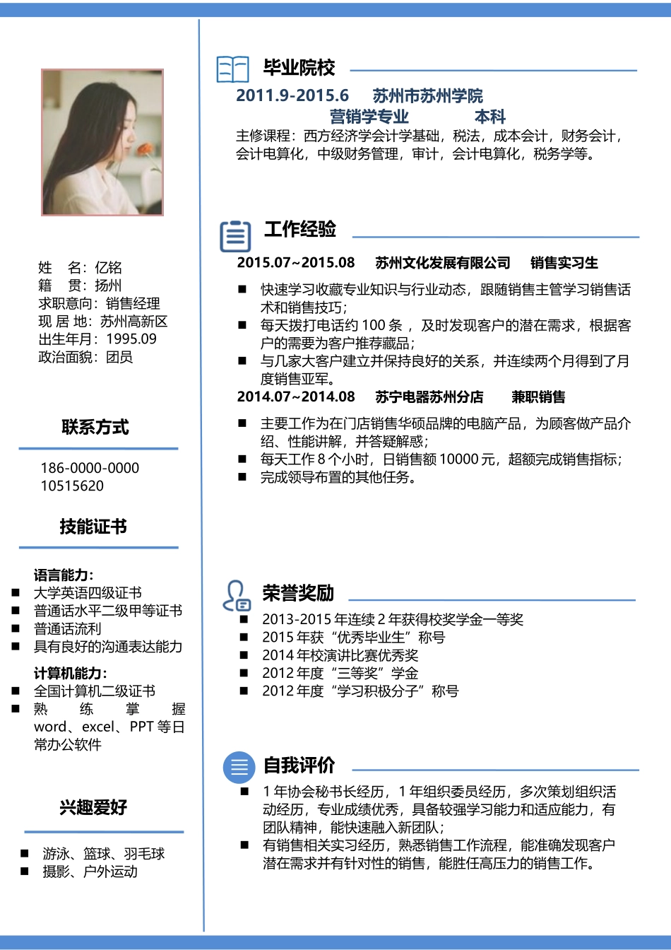 个人简历、自荐信、面试问题模版-0094简历.doc_第1页