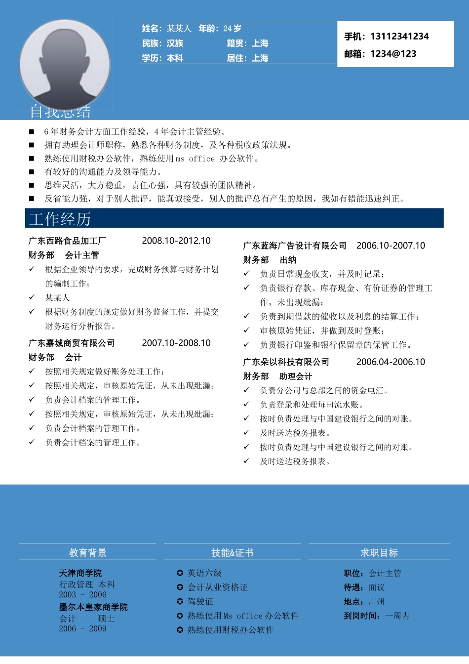 个人简历、自荐信、面试问题模版-b商 务28-有工 作 经 验.doc_第1页