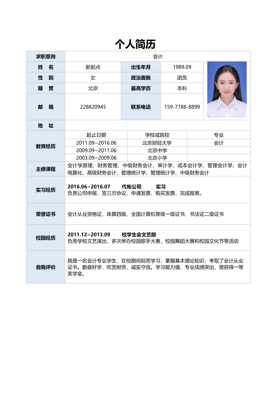 个人简历、自荐信、面试问题模版-标准表格单页01.doc_第1页