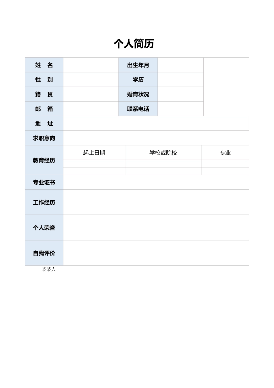 个人简历、自荐信、面试问题模版-表 格 简 历 (4).doc_第1页