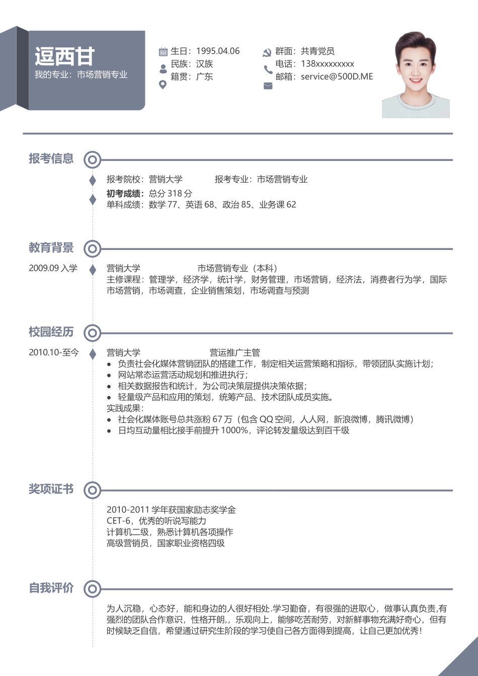 个人简历、自荐信、面试问题模版-单页30.docx_第1页