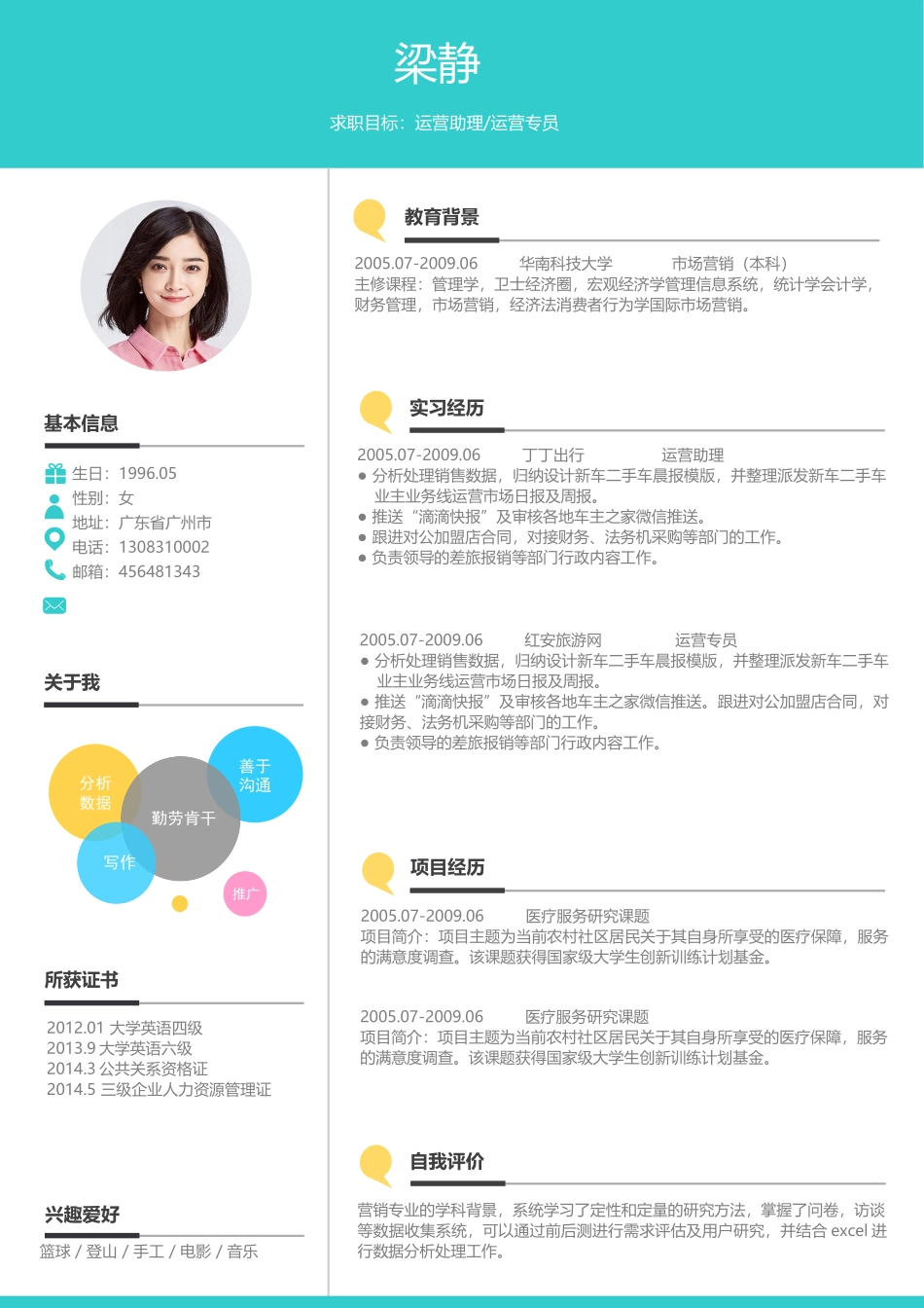 个人简历、自荐信、面试问题模版-活泼单页04.docx_第1页