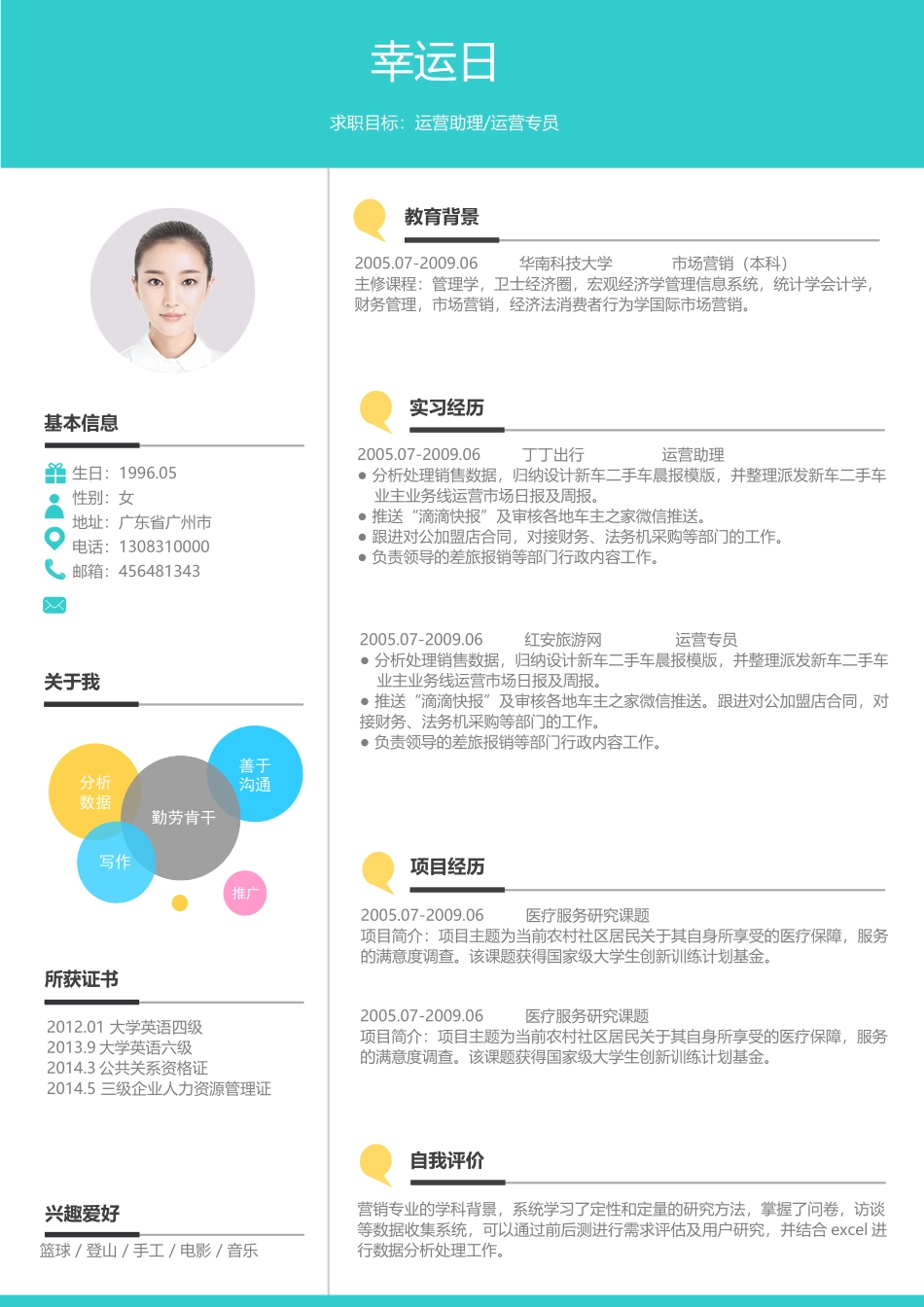 个人简历、自荐信、面试问题模版-活泼明朗单页11.docx_第1页