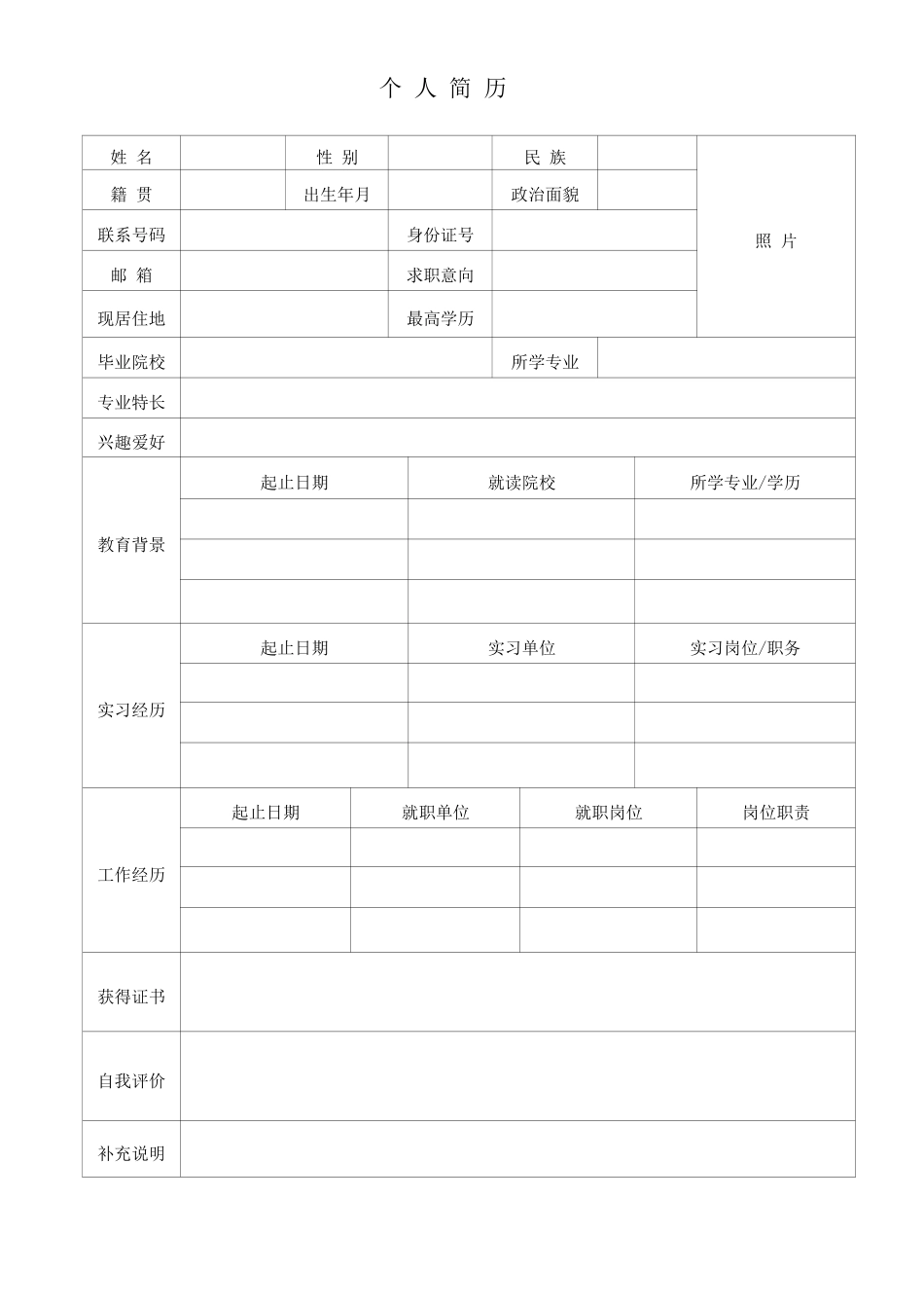 个人简历、自荐信、面试问题模版-简历01.docx_第1页