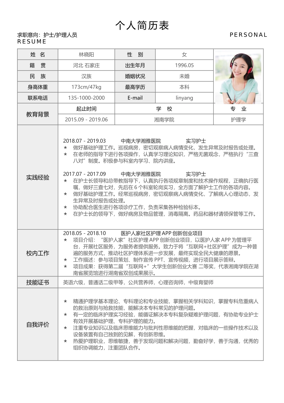 个人简历、自荐信、面试问题模版-简历标准表格-02.docx_第1页