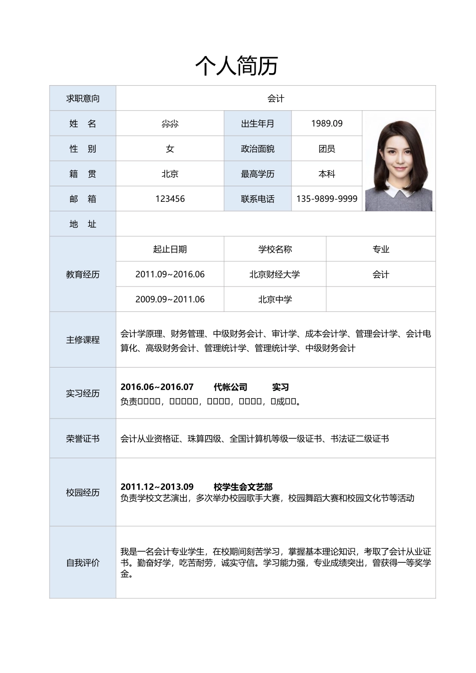个人简历、自荐信、面试问题模版-简历标准表格-15.docx_第1页