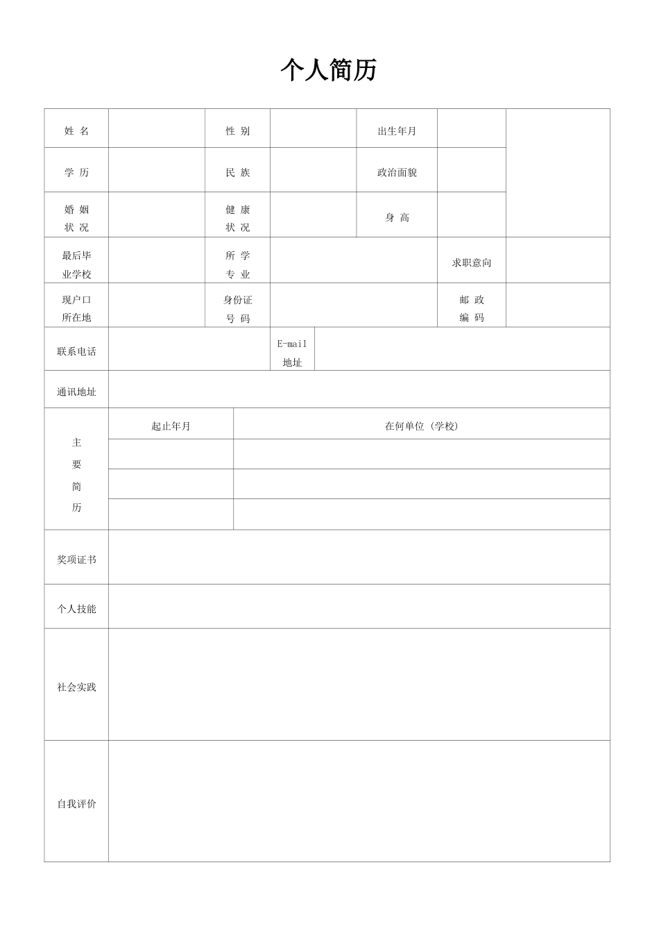 个人简历、自荐信、面试问题模版-简历模板.docx_第1页