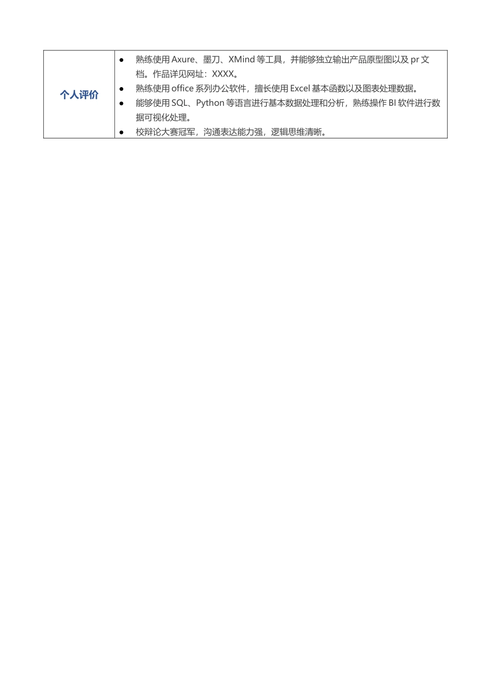 个人简历、自荐信、面试问题模版-简历模板04：陈默默 简历（蓝色表格模板）.docx_第2页