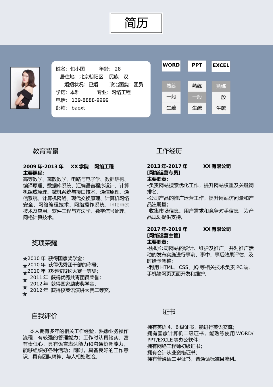 个人简历、自荐信、面试问题模版-简历模版 (5).doc_第1页