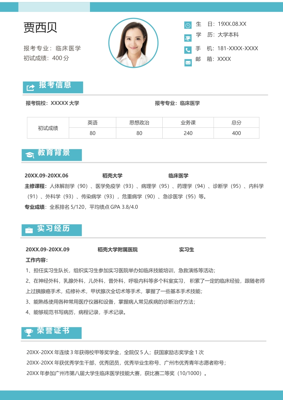 个人简历、自荐信、面试问题模版-考研复试简历模板(50).docx_第1页