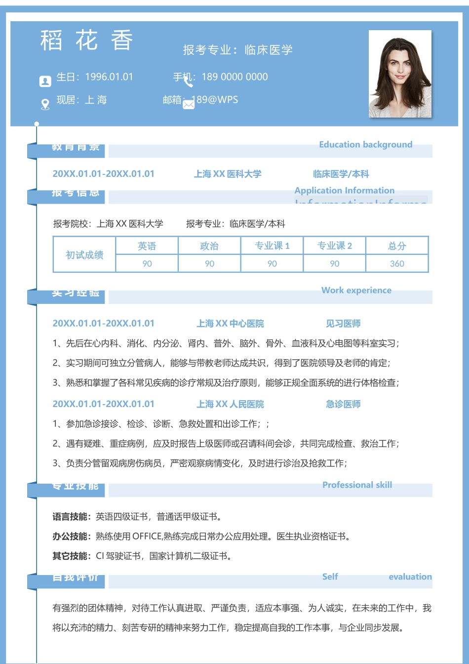 个人简历、自荐信、面试问题模版-考研复试简历模板(55).docx_第1页