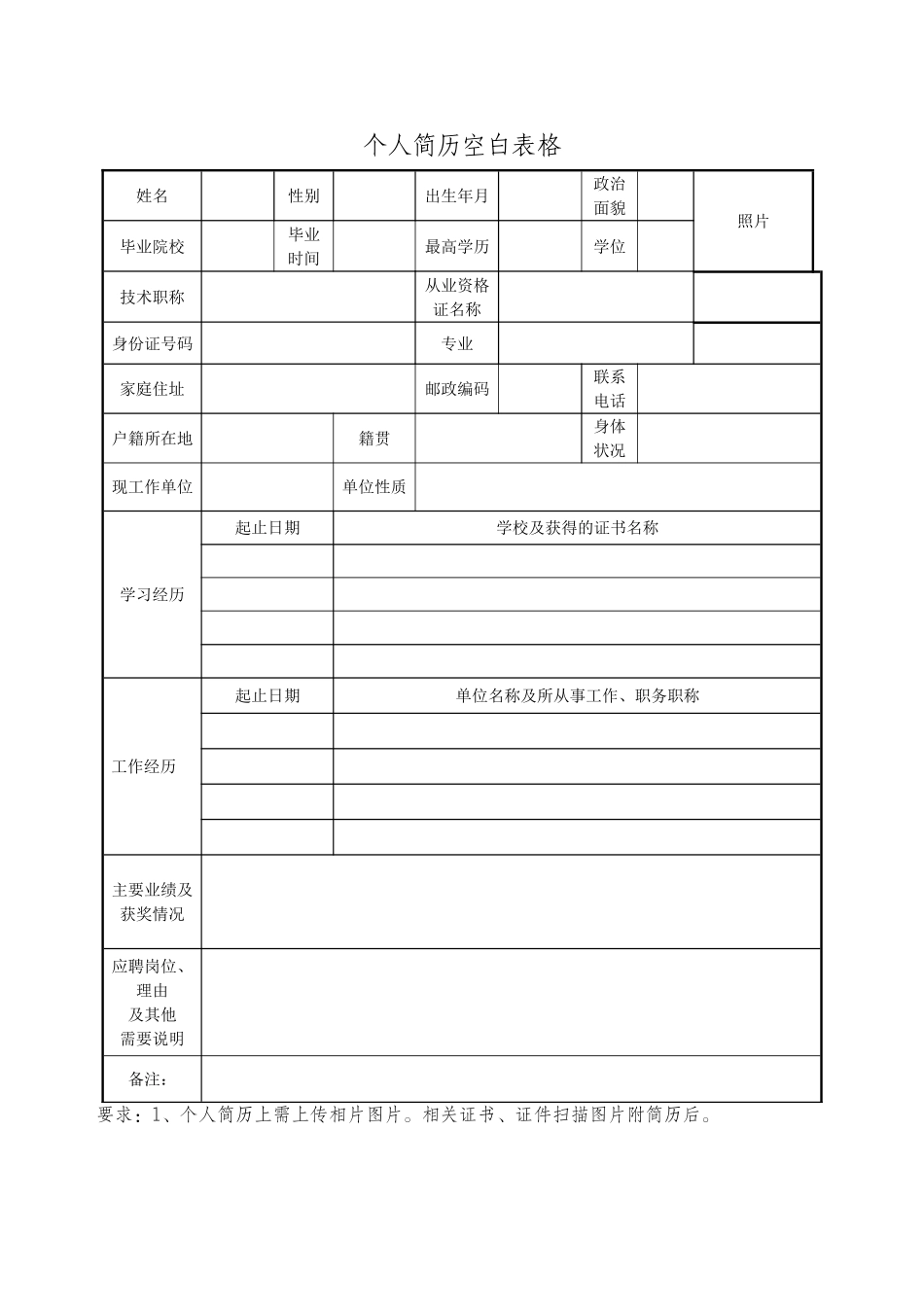 个人简历、自荐信、面试问题模版-空白标准表格09.doc_第1页