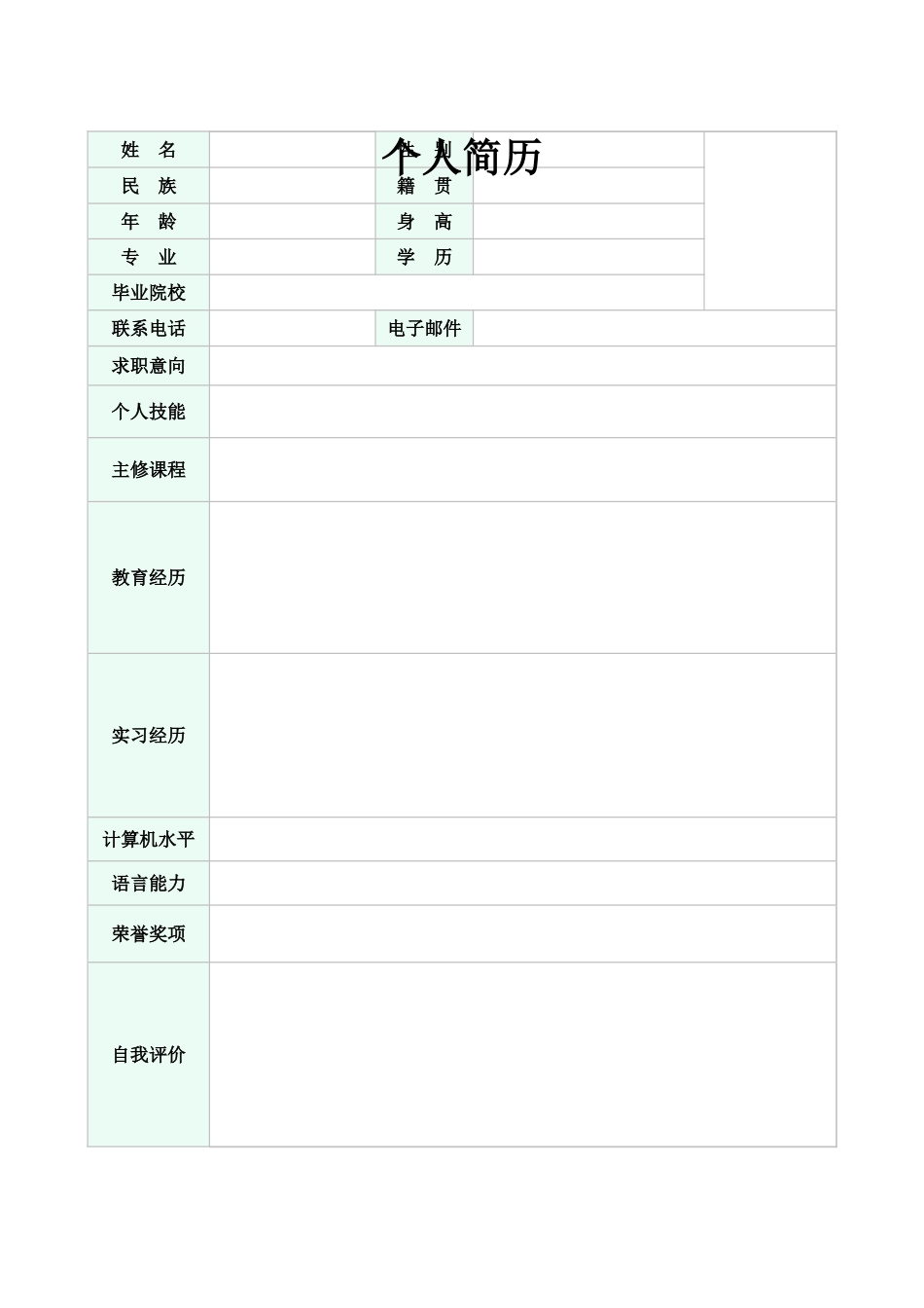 个人简历、自荐信、面试问题模版-空白简历标准表格-21.doc_第1页