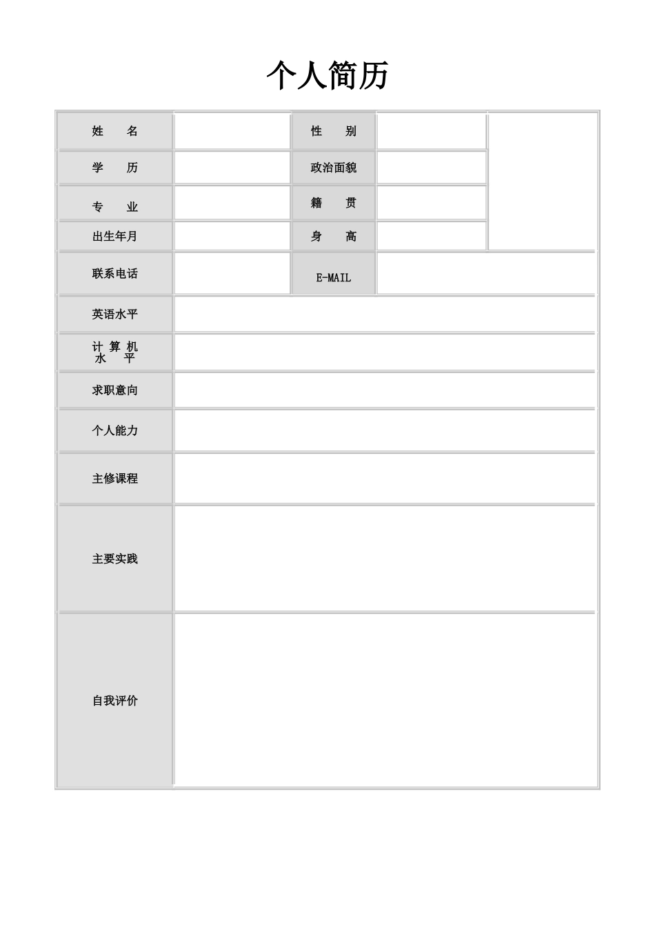 个人简历、自荐信、面试问题模版-空白简历标准表格-22.doc_第1页