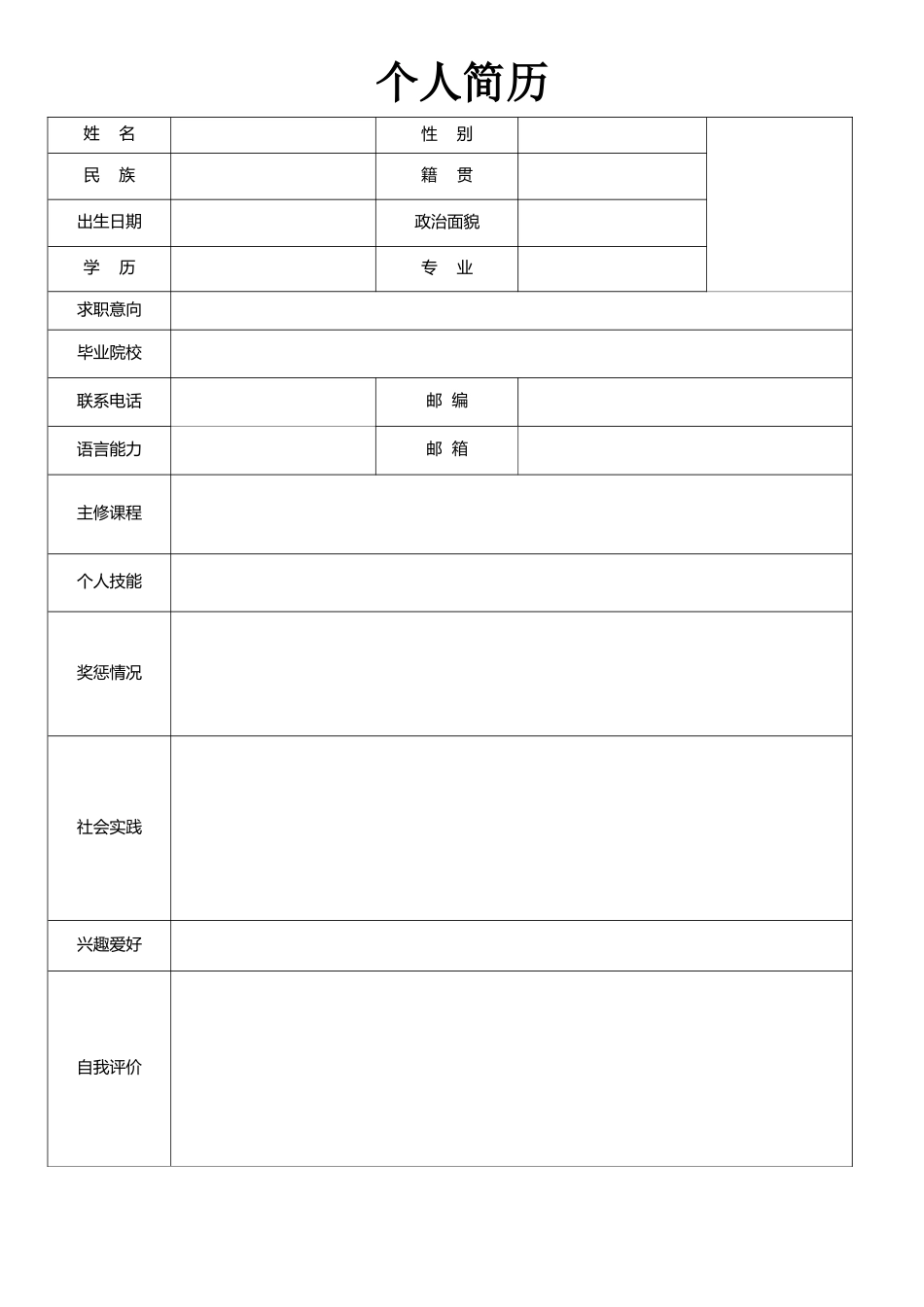 个人简历、自荐信、面试问题模版-空白简历标准表格-26.doc_第1页