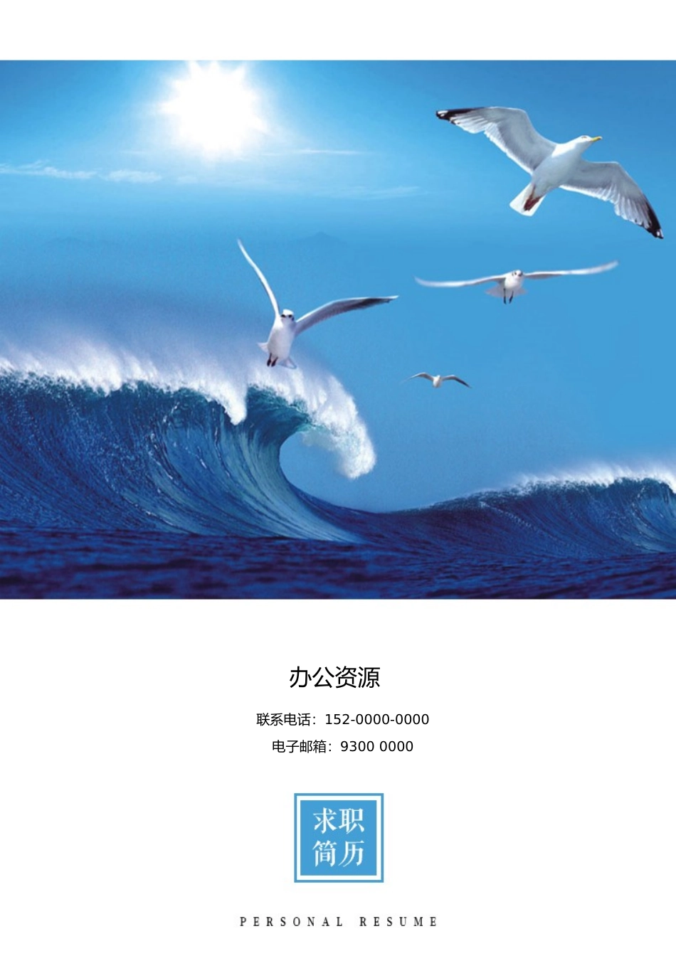 个人简历、自荐信、面试问题模版-蓝色大海简约市场销售应聘简历模板.doc_第1页