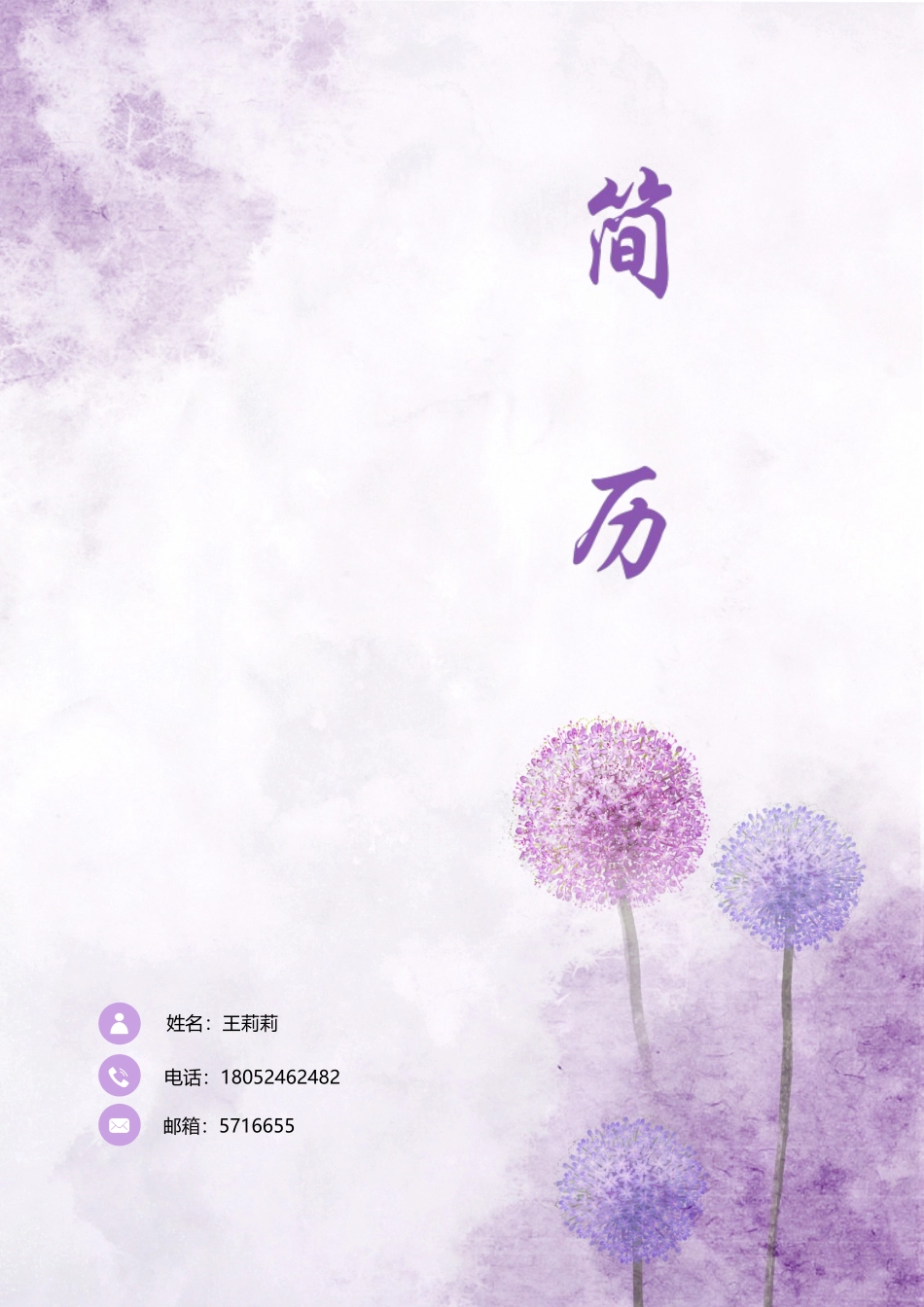 个人简历、自荐信、面试问题模版-唯美淡雅四页05.docx_第1页