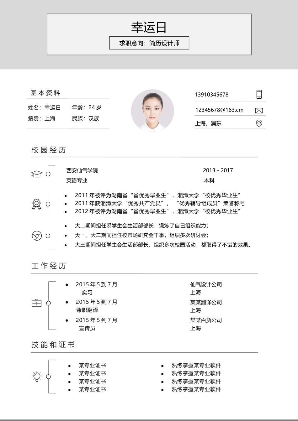 个人简历、自荐信、面试问题模版-文艺清新单页16.docx_第1页